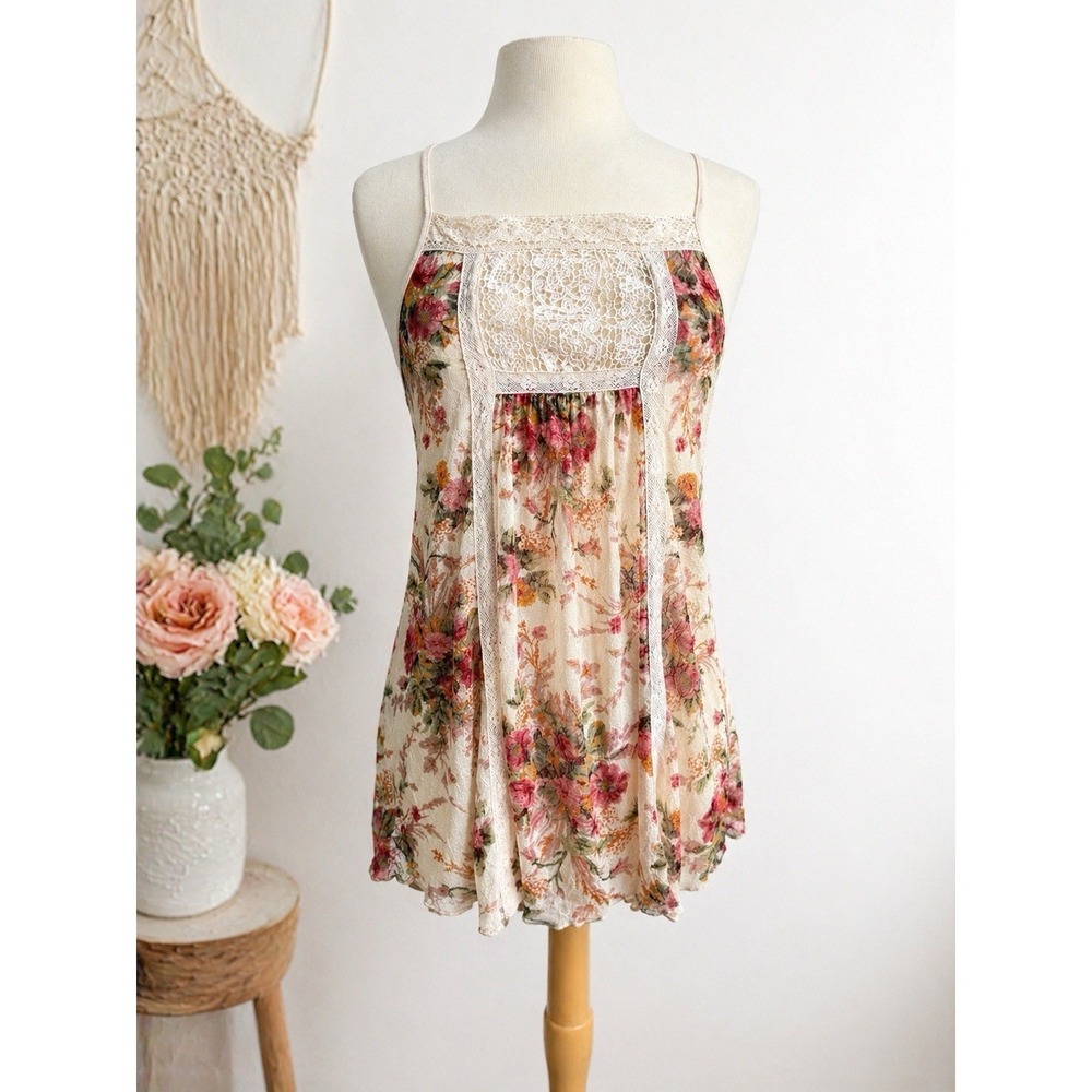 Denim & Supply Ralph Lauren Boho Floral Lace Tank Top Y2K Cottagecore Size M .